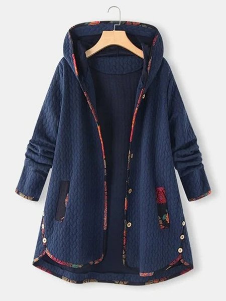 

Tinta Unita Girocollo Vintage Misto Cotone Giubbotto, Blu, Coats & Jackets