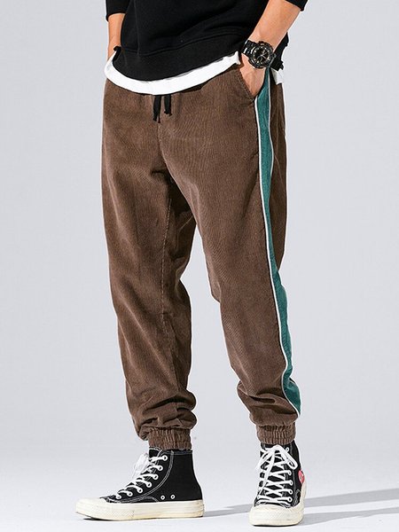 

Vintage Solid Color-Block Pants, Coffee, Men's pants