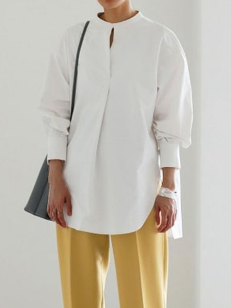 

Maniche Lunghe Top Cotone, Bianco, Blouses & Shirts
