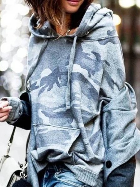 

Camouflage Casual Long Sleeve Cotton-Blend Sweatshirt, Hoodies&Sweatshirts