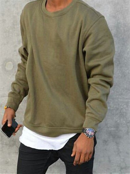 

Army Green Basic Solid Cotton Men's Fashion Sweatshirt, Men