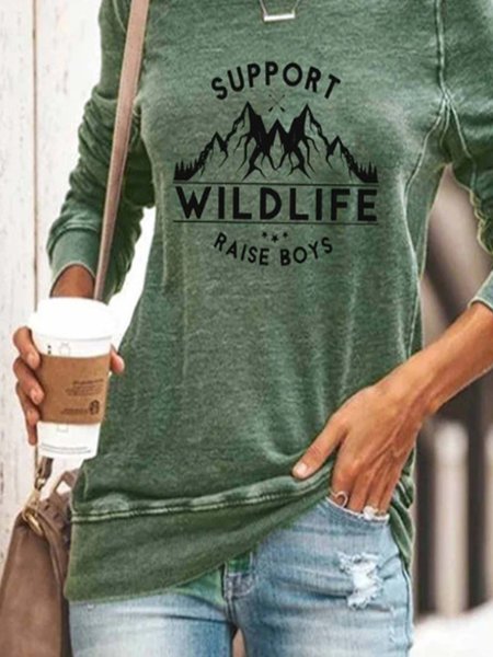 

Vintage Long Sleeve Wild Life Landscape Printed Plus Size Statement Casual Tops, Green, Hoodies & Sweatshirts