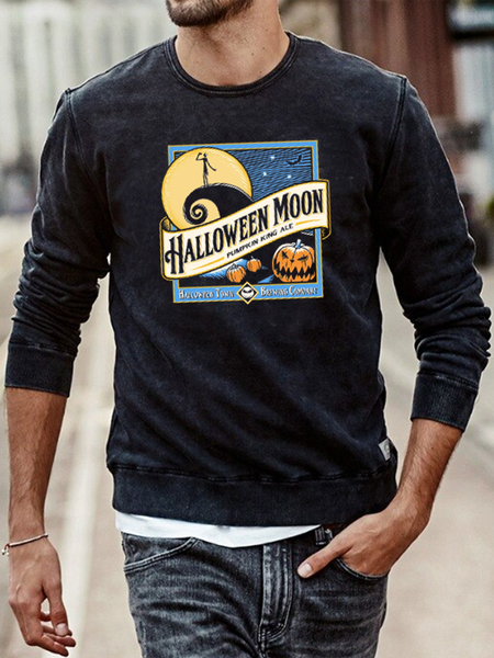 

Black Geometric Crew Neck Casual Sweatshirt, Men