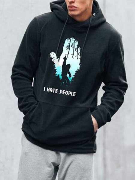 

Black Casual Animal Printed Hoodie Sweatshirt, Men