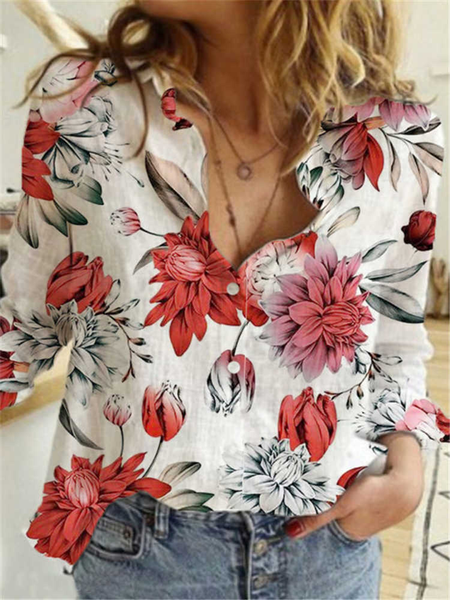 

Red Casual Shirt Collar Floral Floral-Print Blouse, Shirts & Blouses