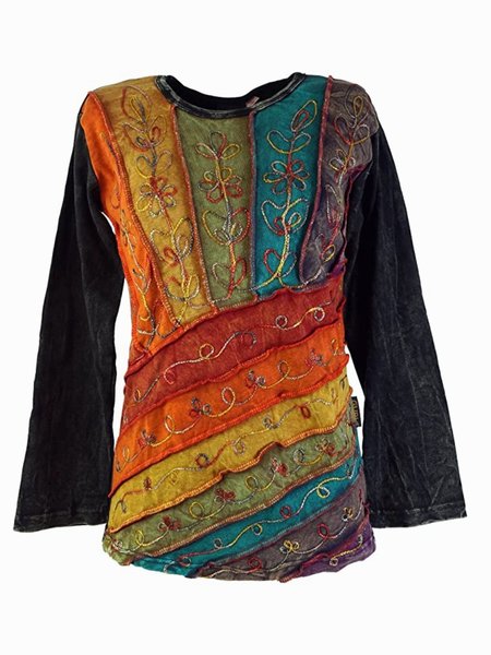 

Casuale Maniche Lunghe Girocollo Taglia Grande Stampato Top, Arancia, Blouses & Shirts