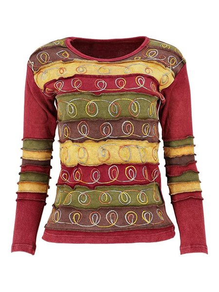 

Casuale Maniche Lunghe Girocollo Taglia Grande Stampato Top, Rosso, T-Shirts
