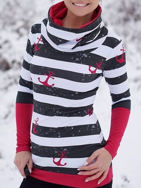 

Multicolor Stripes Casual Cowl Neck Floral-Print Sweatshirt, Hoodies&Sweatshirts
