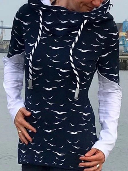 

Casual Long Sleeve Plus Size Printed Hoodie Sweatshirt, Blue, Hoodies & Sweatshirts