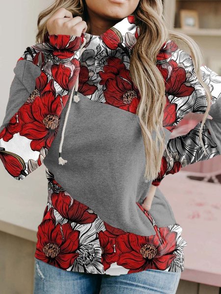 

Gray Cotton-Blend Long Sleeve Printed Hoodie Sweatshirt, Hoodies&Sweatshirts