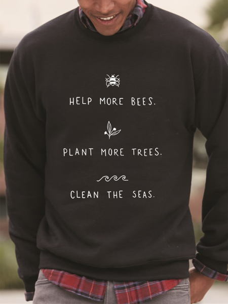 

Black Casual Crew Neck Plain Sweatshirt, Men