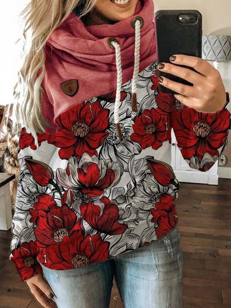 

Red Patchwork Printed Long Sleeve Sweatshirt, Hoodies&Sweatshirts