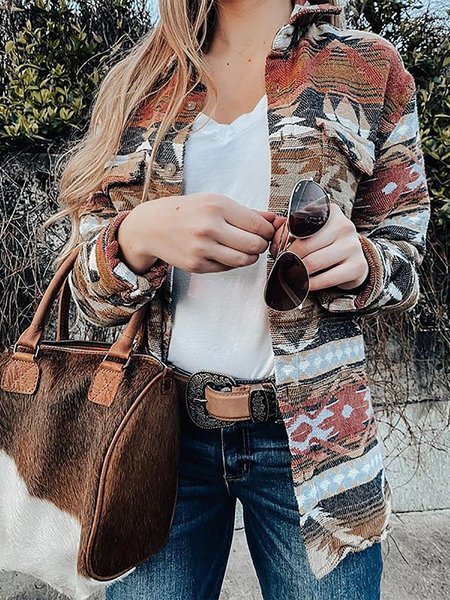 

Color Long Sleeve Shirt Collar Jacket, Jackets