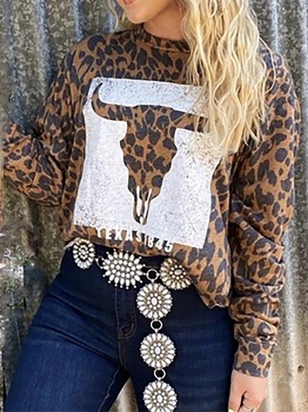 

Leopard Casual Shift Animal Crew Neck Top, Tops
