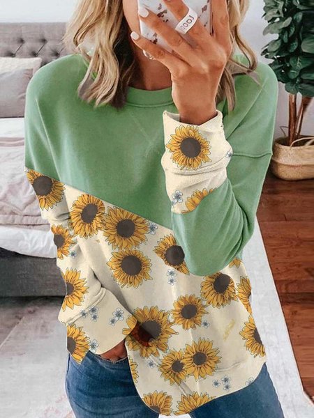 

Green Long Sleeve Cotton-Blend Sweatshirt, Hoodies&Sweatshirts