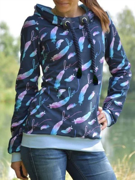 

Stampato Felpa con Cappuccio Maniche Lunghe Casuale, Blu marino, Hoodies & Sweatshirts