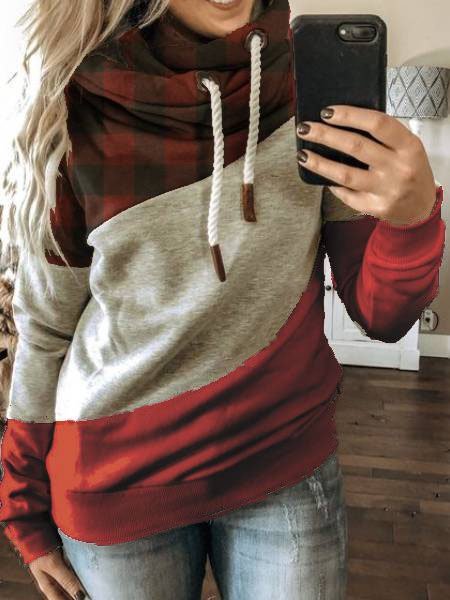 

Red Long Sleeve Plaid Cotton Hoodie Sweatshirt, Hoodies&Sweatshirts