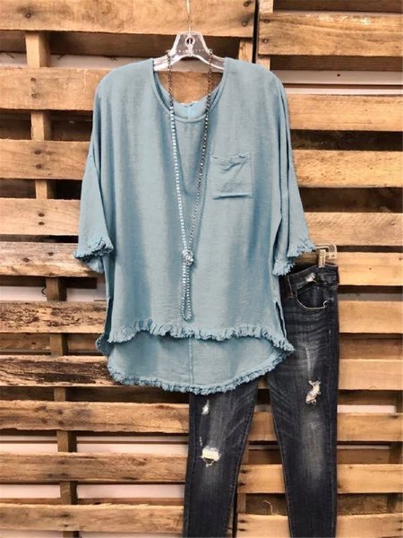 

Blu Panelled Girocollo Casuale Dritto Top, Blouses & Shirts