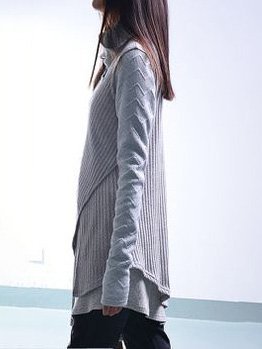 

Solid Long Sleeve Jersey Turtleneck Sweater, Gray, Sweaters