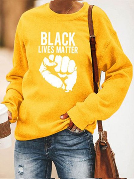 

Top Mano Gesto Stampato Casuale Maniche Lunghe Misto Cotone, Giallo, Hoodies & Sweatshirts