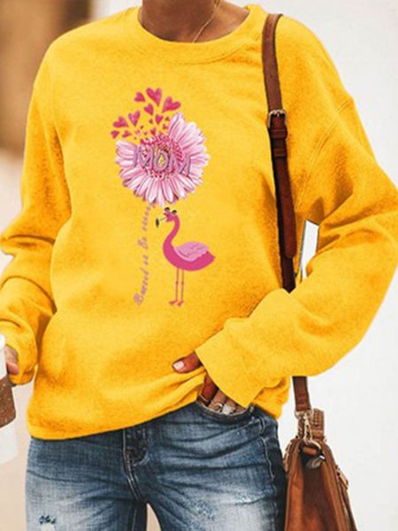 

Top Fenicotteri Stampato Casuale Maniche Lunghe Misto Cotone, Giallo, Hoodies & Sweatshirts