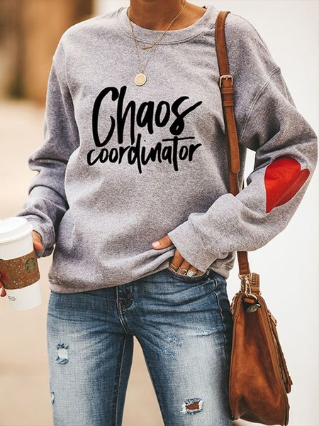 

Chaos Coordinator Letters Print Round Neck Comfortable Casual Sweatshirt, Gray, Hoodies&Sweatshirts