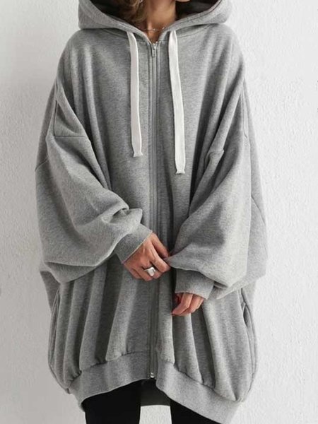 

Gray Zipper Hoodie Batwing Oversized Sweatshirt, Hoodies&Sweatshirts