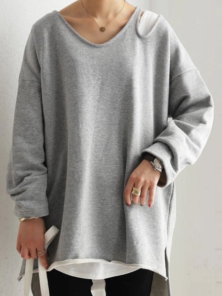 

Gray Long Sleeve Crew Neck Sweatshirt, Hoodies&Sweatshirts