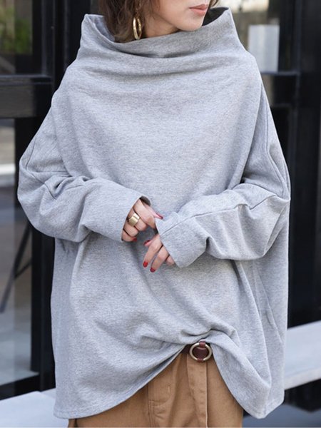 

Gray Plain Long Sleeve Turtleneck Sweatshirt, Hoodies&Sweatshirts