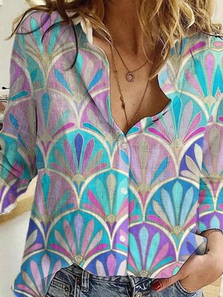 

Green Casual Floral-Print Geometric Blouse, Shirts & Blouses