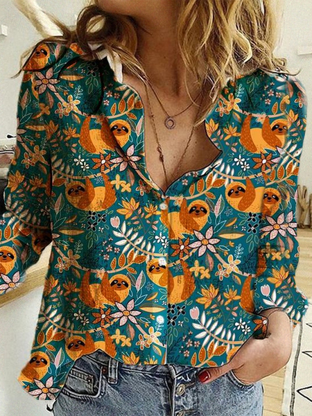 

Yellow Casual Animal Shirt Collar Floral-Print Blouse, Shirts & Blouses