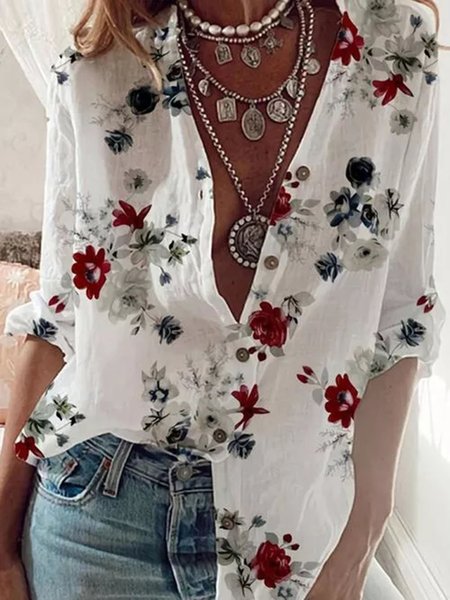 

White Floral Casual Shirts & Tops, Blouses & Shirts