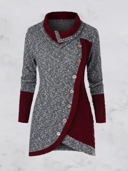 

As Picture Paneled Shawl Collar Long Sleeve Dresses, Dresses