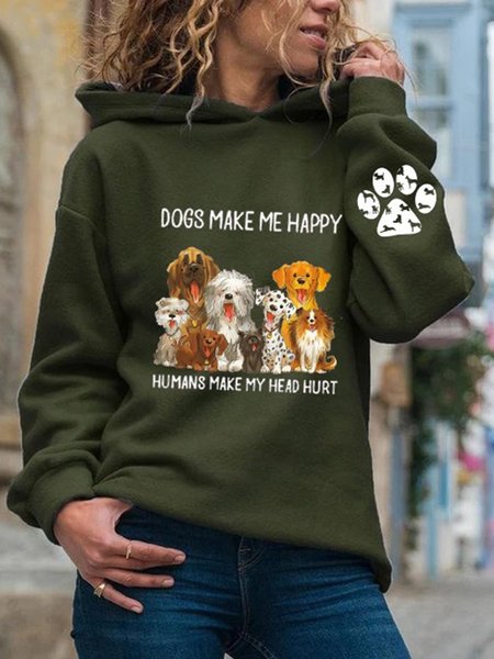 

Vintage Hoodie Long Sleeve Statement Dogs Printed Plus Size Casual Sweatshirts, Green, Hoodies & Sweatshirts
