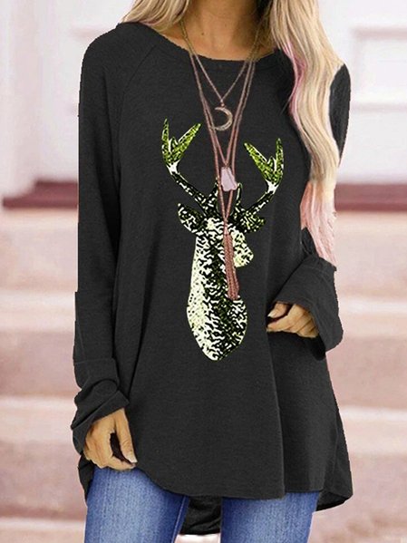 

Printed Cotton-Blend Striped Long Sleeve T-shirt, Black, Tops