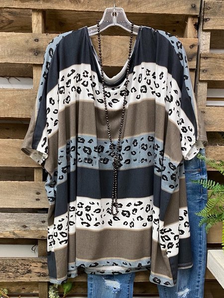 

Multicolor Printed Leopard Casual Tops, Long sleeve tops