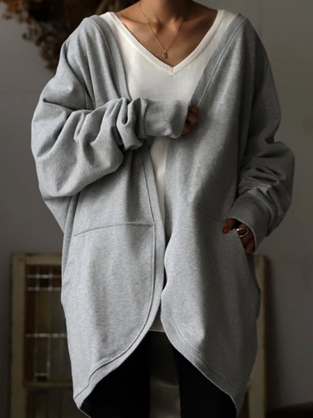 

Cocoon Casual Fleece Coat, Gray, Coats