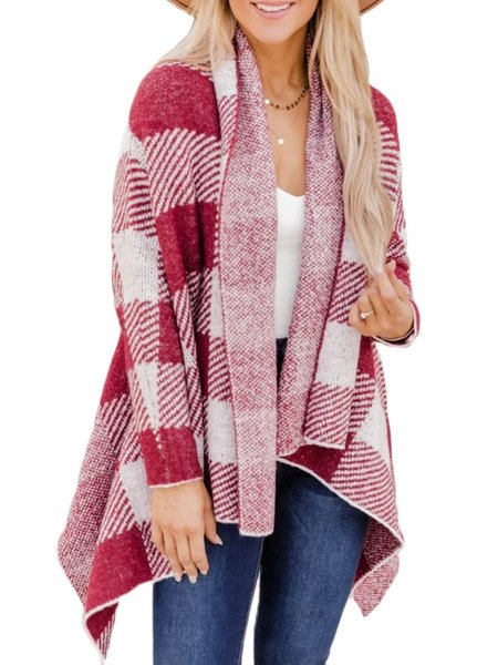 

Checkered/plaid Casual Sweater coat, Red, Cardigans