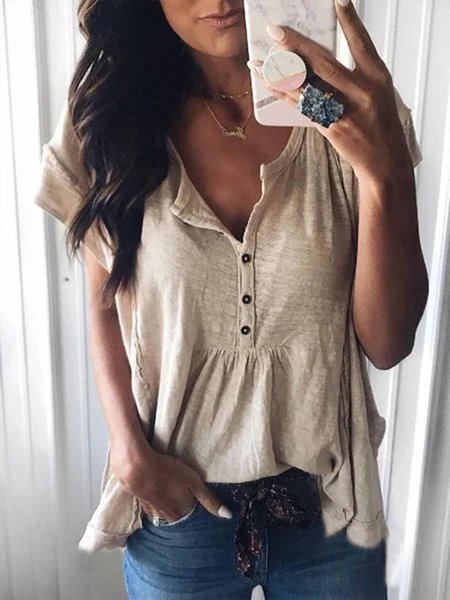 

Top a Girocollo Casuale Patchwork, Cachi, Tops