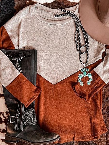 

Brown Casual Crew Neck Top, Tops