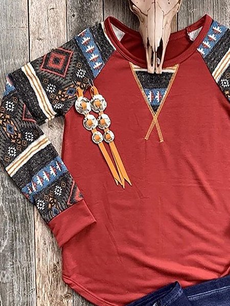 

Red Raglan Sleeve Geometric Sweatshirt, Hoodies & Sweatshirts