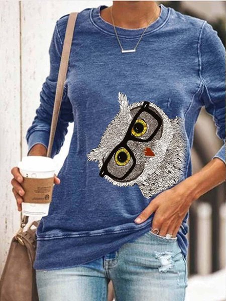 

Top Vintage Stampato Girocollo Misto Cotone, Blu, T-Shirts