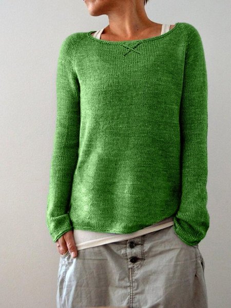 

Solid Crew Neck Casual Sweater, Green, Sweaters & Cardigans