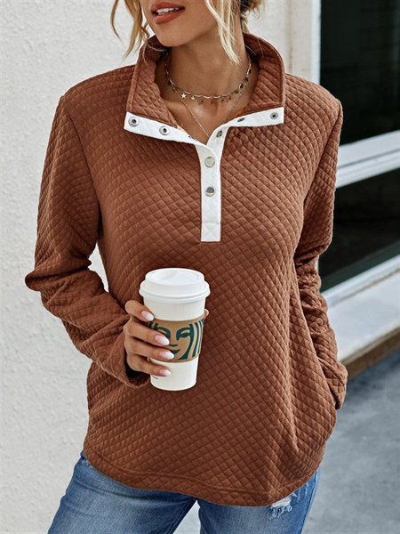 

Casual Solid Long Sleeve Sweatshirt, White, Tops