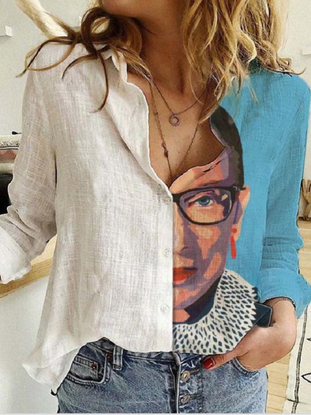 

White Long Sleeve Cotton-Blend Shirt Collar Blouse, Shirts & Blouses