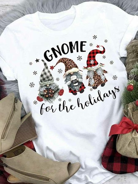 

Christmas Leopard Buffalo Plaid Gnome Snowflake T-Shirt, White, T-shirts