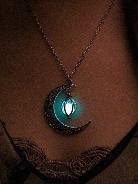 

JFN Ghost hollow Moon Necklace, Green, Necklaces