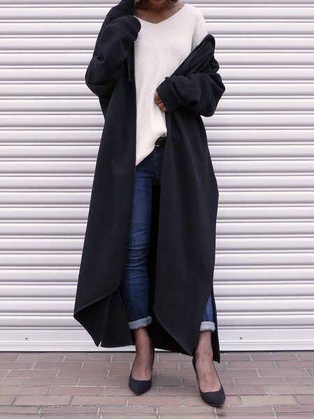 Knitted Sports Cocoon Jacket, Black, Trench Coats