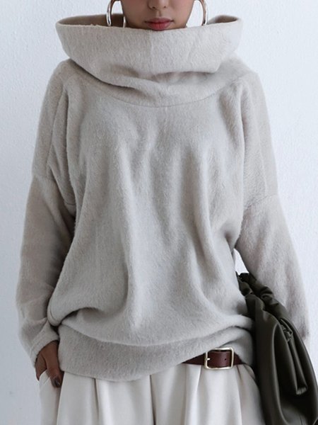 

Plain Stand Collar Long Sleeve Tops, White, Tops