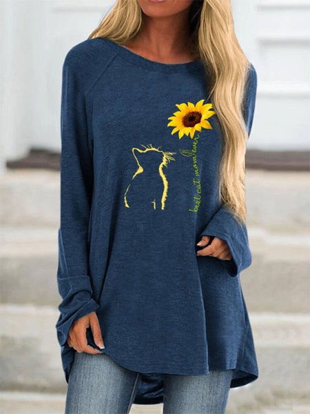 

Blue Shift Floral Vintage Crew Neck T-shirt, Tops